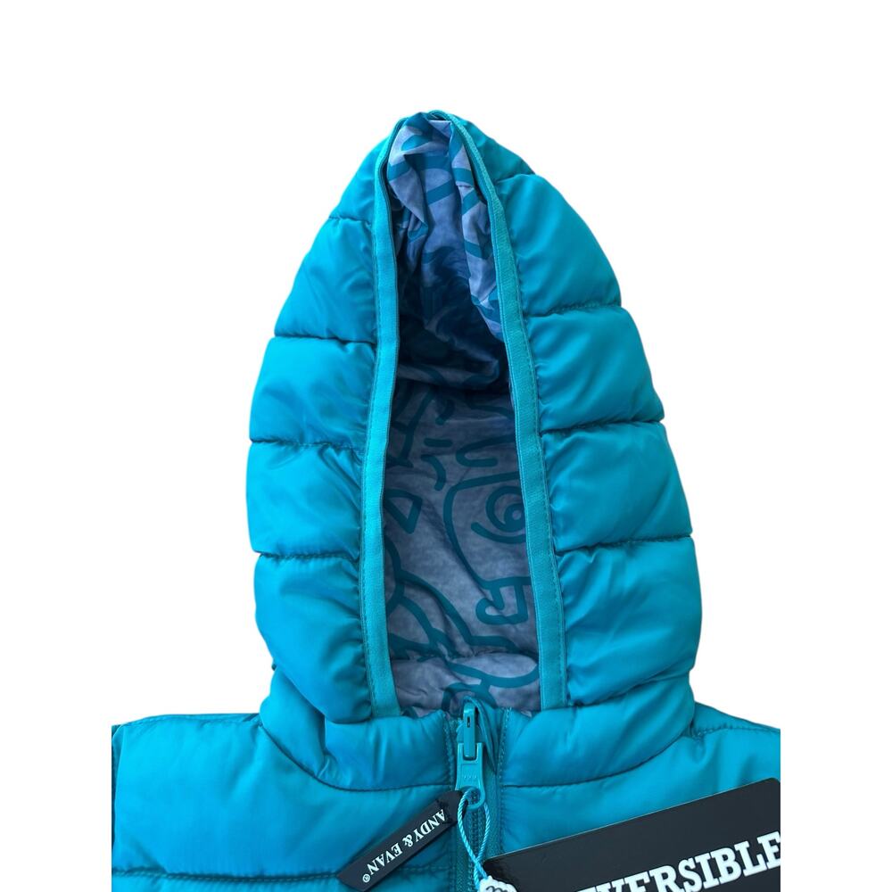 Andy and Evan Reversible Aqua Monsters Puffer Hooded Jacket Size 12-18 Months - Picture 8 of 11